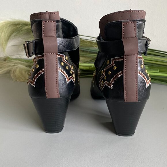 Western Cutout Studded Stitched Ankle Bootie Fits Sz 10 - Picture 5 of 10